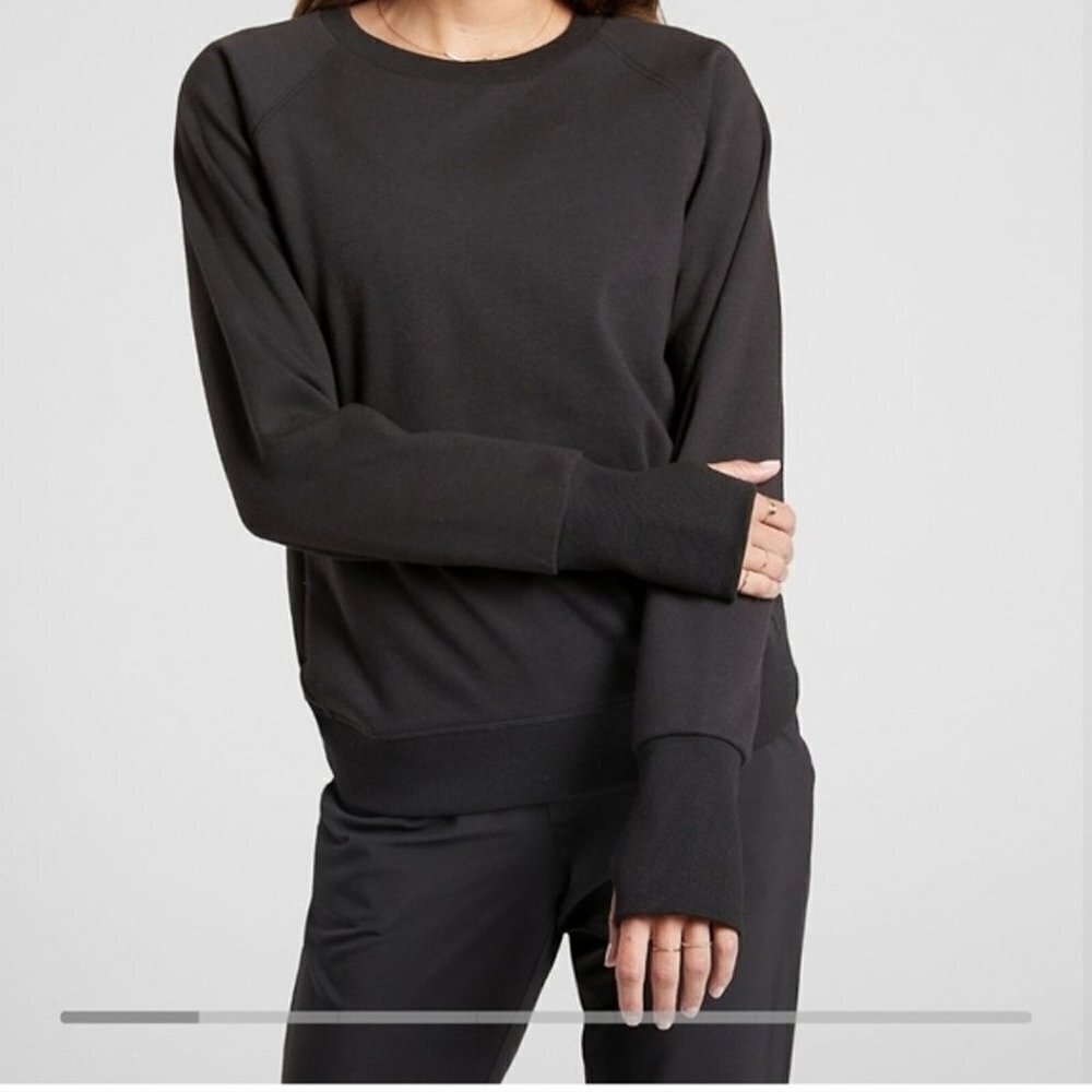 ATHLETA Black Triumph Crew Neck Pullover Cozy Athleisure Sweater Size Large